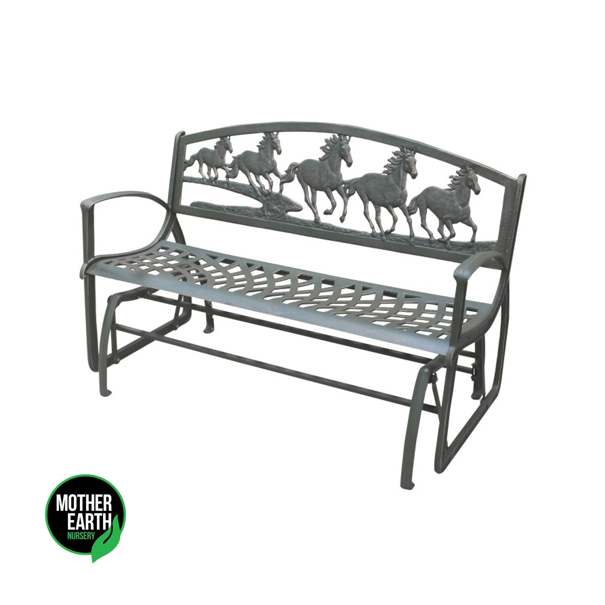 CastIron Glider Bench Running Horses Mother Earth Nursery